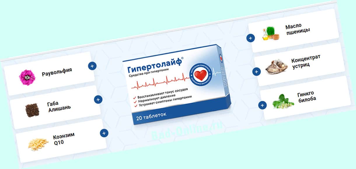 Полный состав препарата Гипертолайф от гипертонии на сайте Bad-Online.ru